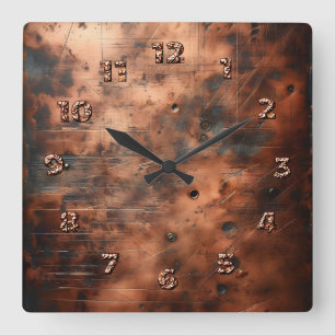 gealtertes Kupfer  Quadratische Wanduhr