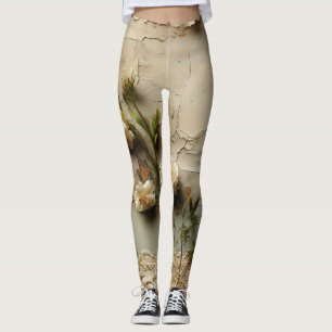 Gealtertes Papier mit weißem rustikalen Blumenmoti Leggings