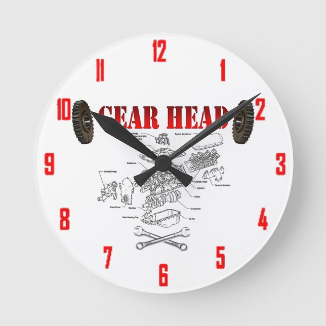 GEAR HEAD RUNDE WANDUHR (Vorderseite)