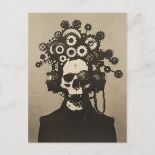 Gear Head Steampunk Skull mit Gothic Flair Sepia Postkarte