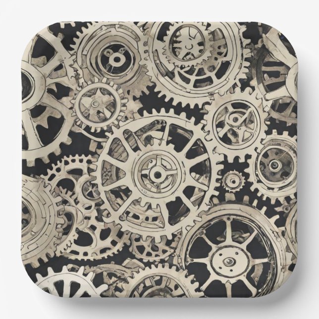 Gear Robot Birthday Party - Gears Pappteller (Vorderseite)