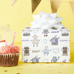 Gear Up for Fun Robot Kinder glücklich Geburtstag Geschenkpapier