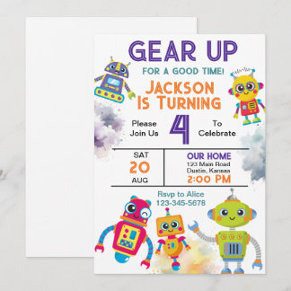 Gear Up Robot Birthday Party Einladung