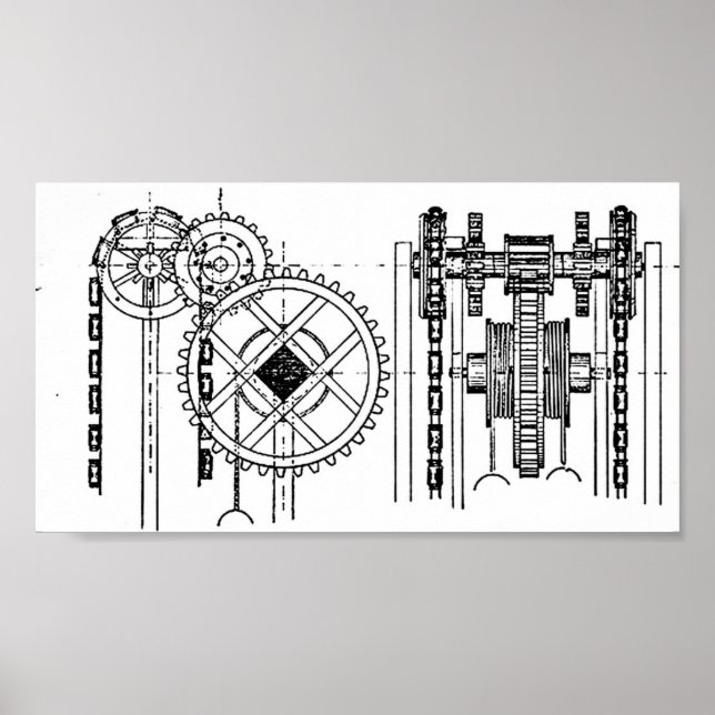 Geardiagramm Schwarz-Weiß Poster (Vorne)