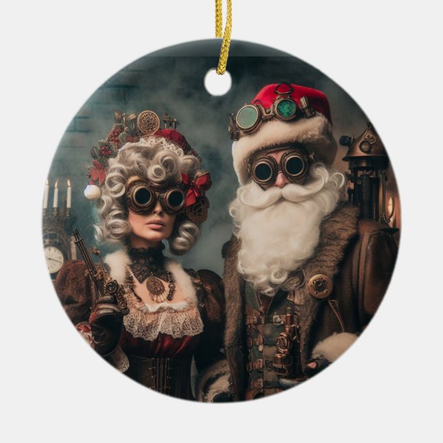 Gears & Cheer: Steampunk Santa & Mrs. Claus Keramik Ornament (Vorne)