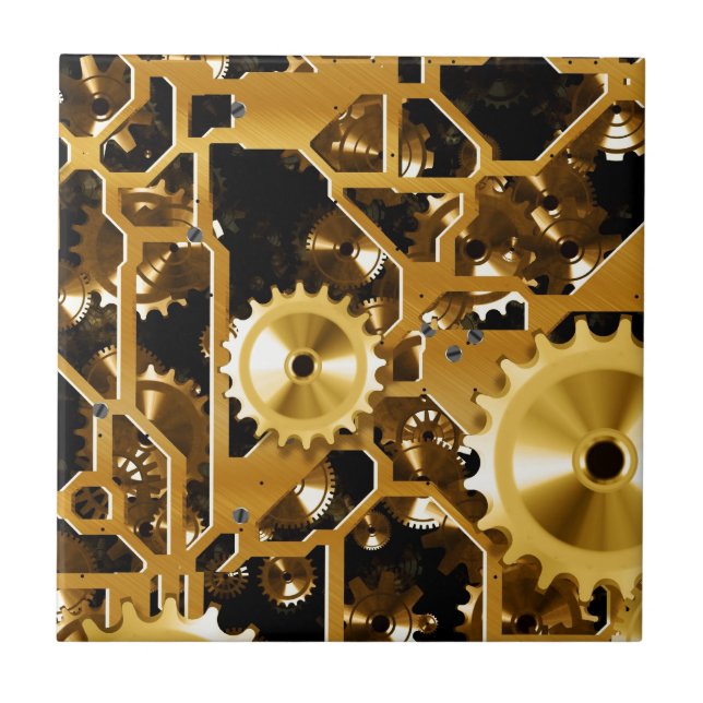 Gears Clock Office Design Digital Art Destination Fliese (Vorderseite)