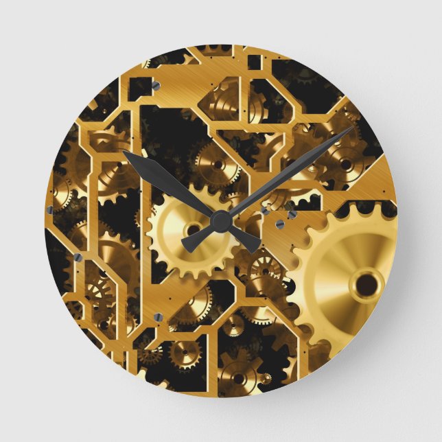 Gears Clock Office Design Digital Art Destination Runde Wanduhr (Vorderseite)