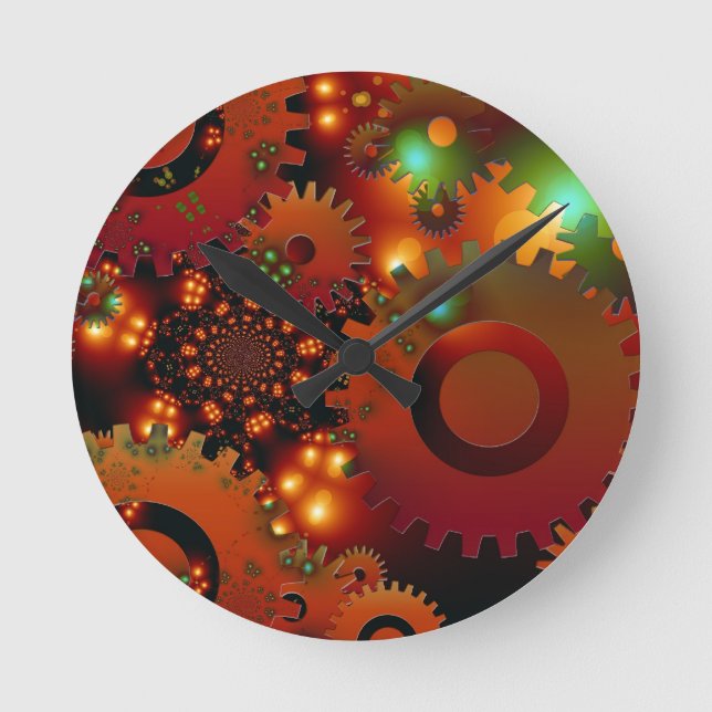 Gears Clock Office Design Digital Art Destination Runde Wanduhr (Vorderseite)