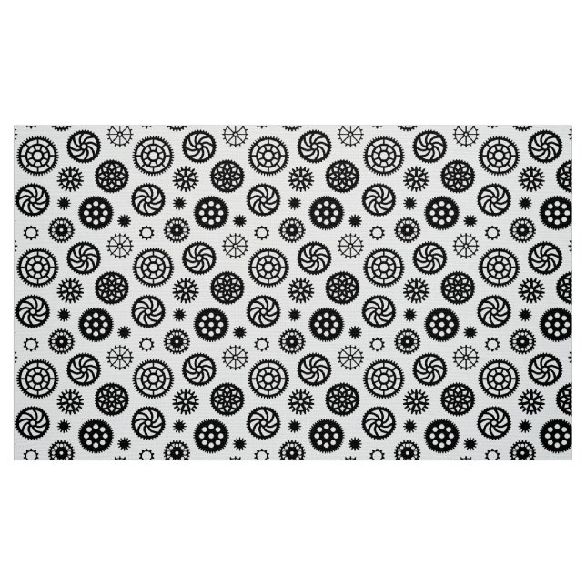 Gears Pattern 070819 - Schwarz auf Weiß Stoff (Fat Quarter (45,7 x 55,9 cm))