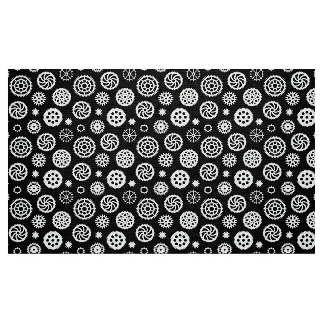 Gears Pattern 070819 - Weiß auf Schwarz Stoff (Fat Quarter (45,7 x 55,9 cm))