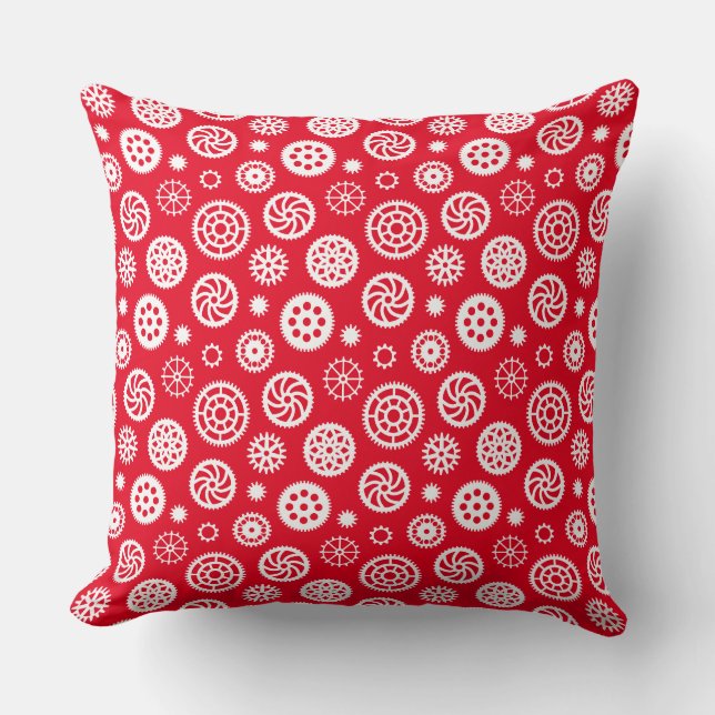Gears Pattern 070819 - White on Red Kissen (Vorderseite)