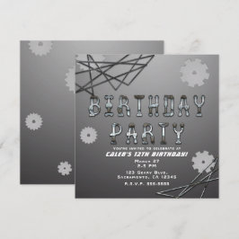 Gears Robot Futuristic Cool Fun Geburtstagsparty Einladung