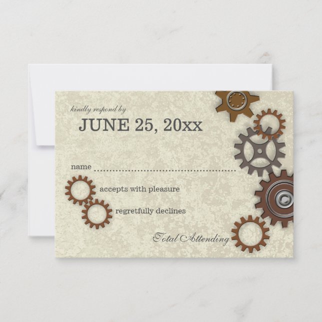Gears Rustic Industrial Wedding Response RSVP Karte (Vorderseite)