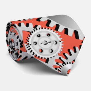 Gears Silver Orange Steampunk Mechanik Krawatte