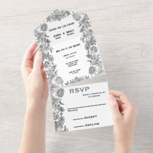 Geätzte florale All-in-One-Hochzeitseinladung All In One Einladung