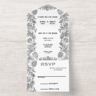 Geätzte florale All-in-One-Hochzeitseinladung All-in-One-Einladung