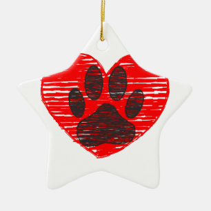 geätzte Hundekuh im roten Herzen Keramik Ornament