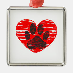 geätzte Hundekuh im roten Herzen Ornament Aus Metall