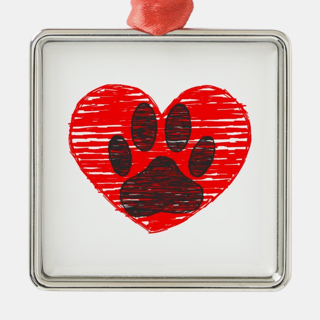 geätzte Hundekuh im roten Herzen Ornament Aus Metall (Vorne)