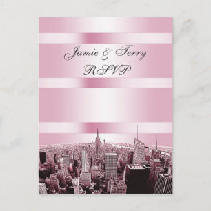 Geätzte NYC-Skyline 2 Schwarz Pink RSVP 1 Einladungspostkarte