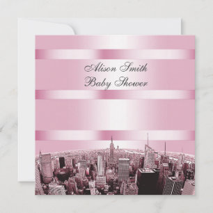 Geätzte NYC-Skyline 2 Schwarz Rosa Baby Shower Einladung