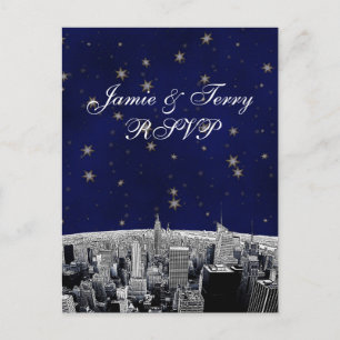 Geätzte NYC-Skyline 2 Schwarz Weiß RSVP 1 Einladungspostkarte