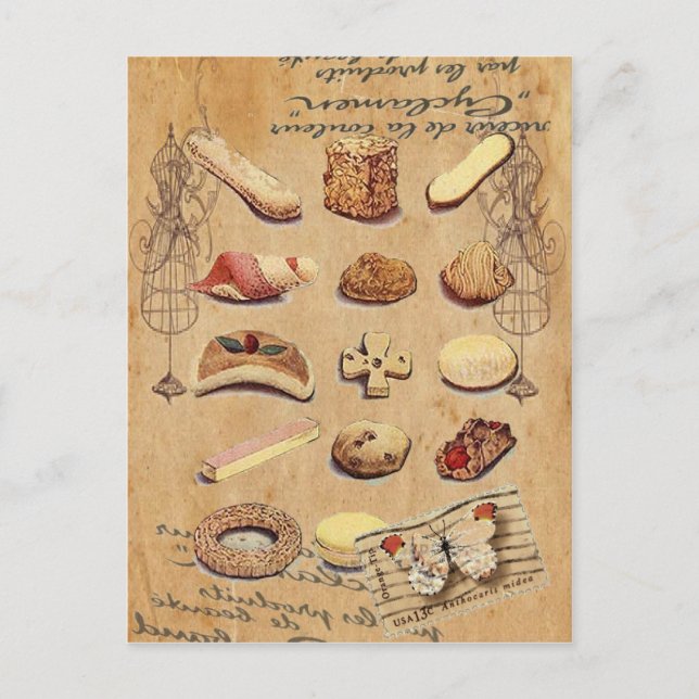Gebäck aus Frankreich, Kuchen, Nachtisch Postkarte (Vorderseite)