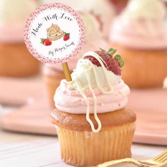 Gebäck aus Liebe Wasserfarbe Erdbeerpuff Konditore Runder Aufkleber (Von Creator hochgeladen)