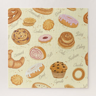 Gebäck: Geschmackvolles, nahtloses Muster. Puzzle