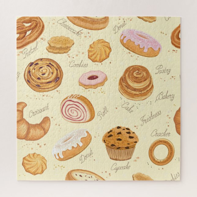 Gebäck: Geschmackvolles, nahtloses Muster. Puzzle (Vertikal)