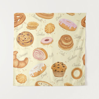 Gebäck: Geschmackvolles, nahtloses Muster. Wandteppich