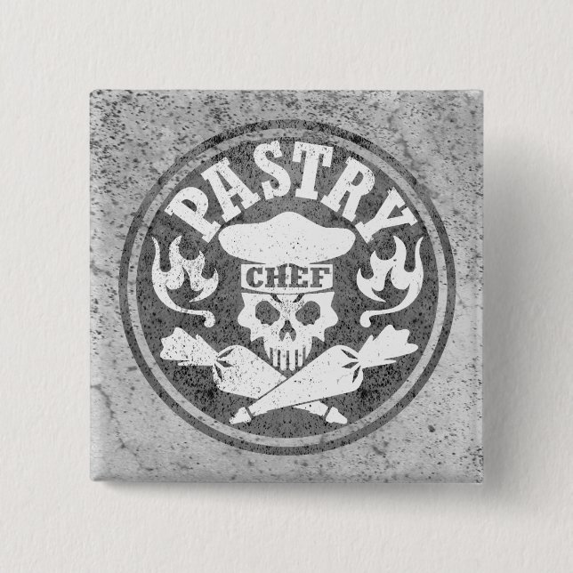 Gebäck-Kochs-Schädel und gekreuzte Gebäck-Taschen Button (Vorderseite)