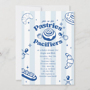 Gebäck & Schnuller Doodle Blue Boy Baby Dusche Einladung
