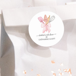 Gebacken mit Liebe Aquarell personalisiert Runder Aufkleber