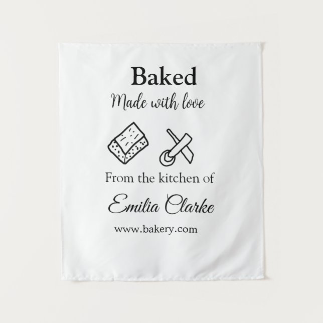 Gebacken mit Liebe Bäckerei Unternehmen hinzufügen Wandteppich (Vorderseite)