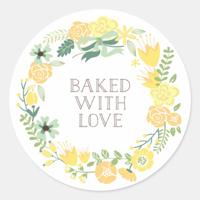 Gebacken mit Liebe Blumenkranz | Danke Stickers (Vorderseite)
