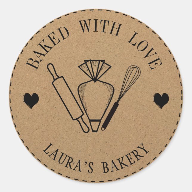 Gebacken mit Liebe Cake Rolling Button Whisk Pipin Runder Aufkleber (Vorderseite)