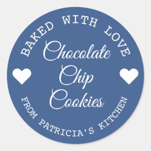 Gebacken mit Liebe Choco Cookies Blau und Weiß Runder Aufkleber