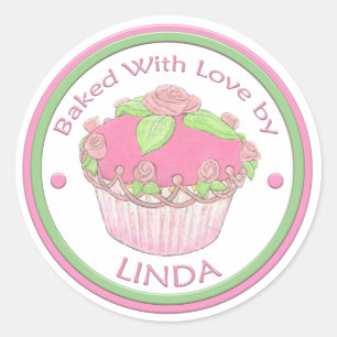 Gebacken mit Liebe Custom Sticker~ROSE CUPCAKE Runder Aufkleber