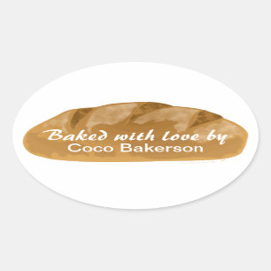 Gebacken mit Liebe durch Brotlaib Backkleber Ovaler Aufkleber