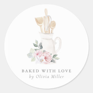 Gebacken mit Liebe Elegant Rosa Bow Personalisiert Runder Aufkleber