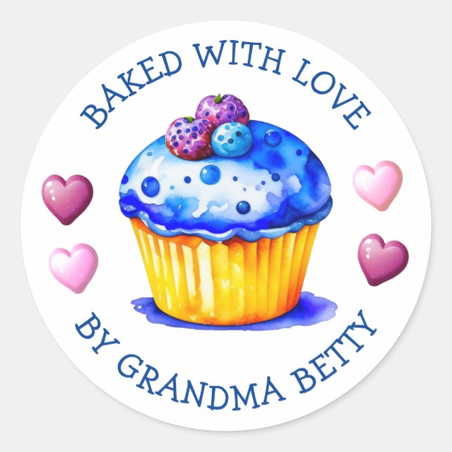 Gebacken mit Liebe, handgefertigte Cupcakes-Etiket Runder Aufkleber (Vorderseite)