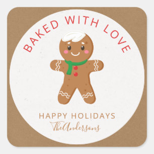Gebacken mit Liebe Holiday Gingerbread Quadratischer Aufkleber