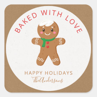 Gebacken mit Liebe Holiday Gingerbread Quadratischer Aufkleber