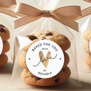 Gebacken mit Liebe Imitats Gold Herz Personalisier Runder Aufkleber