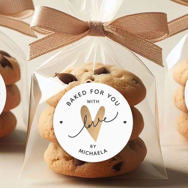 Gebacken mit Liebe Imitats Gold Herz Personalisier Runder Aufkleber (Von Creator hochgeladen)