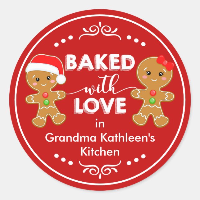 Gebacken mit Liebe Lebkuchen Kinder Backen Runder Aufkleber (Vorderseite)