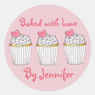 Gebacken mit Liebe Personalisiert Pink Cupcake Hea Runder Aufkleber
