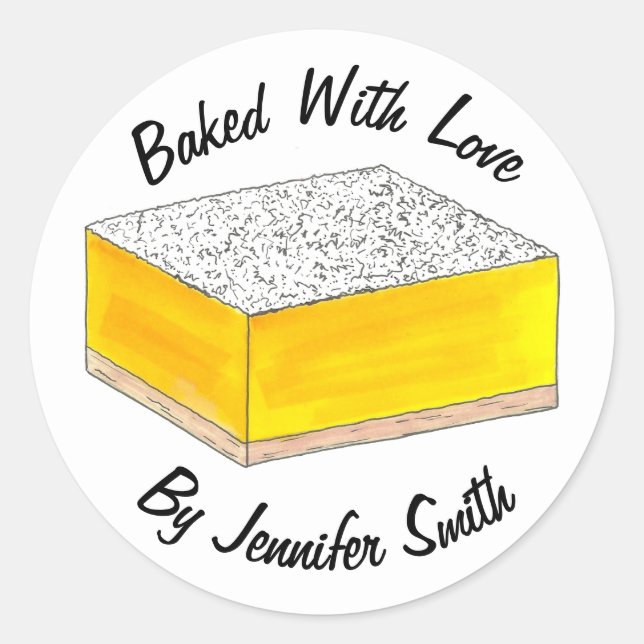 Gebacken mit Liebe Personalisierte Lemon Square Ba Runder Aufkleber (Vorderseite)