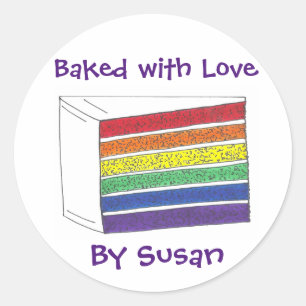 Gebacken mit Liebe Personalisierte Rainbow Cake St Runder Aufkleber